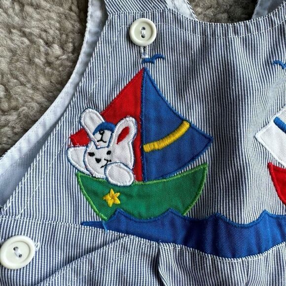 Vintage 90’s Baby Appliqué Sailboat Bears Overalls - Picture 2 of 5